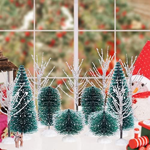 13 peças mini decoração de natal árvores árvores de mesa de mesa modelo de neve de inverno Árvores de geada de