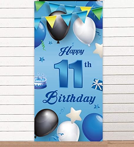 Feliz aniversário de 18 anos Banner Azul Balloons Stars Confetti Cheers para Decorações de temas