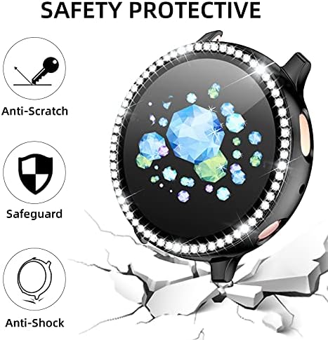Compatível com gemas para Samsung Galaxy Ativo 2 Protetor de tela de relógio, Crystal Diamonds Design para mulheres de proteção contra protetora completa de garotas com protetor de tela HD para Galaxy Active 2 Watch 44mm preto
