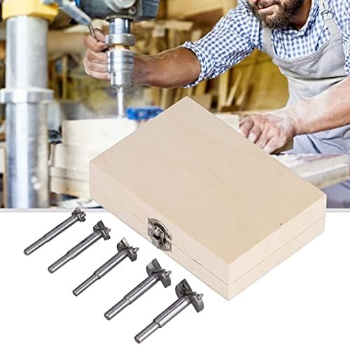 5pcs Ferrilhas de madeira ajustam o cortador de dobradiças Bit de perfuração de furos com caixa com caixa de armazenamento, alça redonda, aço de alta velocidade
