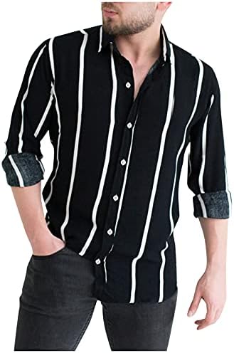 Camisas listradas de Wocachi para homens, botão de manga longa camisa de negócios de negócios fit