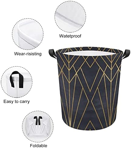 Lavanderia cesta geométrica linhas de ouro padrão cesto de lavanderia com alças cesto dobrável saco de armazenamento de roupas sujas para quarto, banheiro, livro de roupas de brinquedo