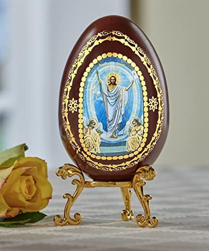 Ressurreição de Needzo de Jesus Cristo Ícone de madeira ovo, decoração de Páscoa para casa ou igreja,