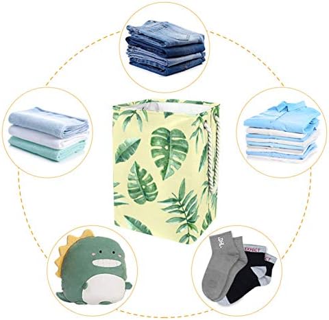 Mapolo Lavanderia cesto cesto de armazenamento de lavanderia dobrável de folhas tropicais com alças suportes destacáveis ​​bem segurando à prova d'água para roupas de brinquedos de roupas na organização no quarto da lavanderia