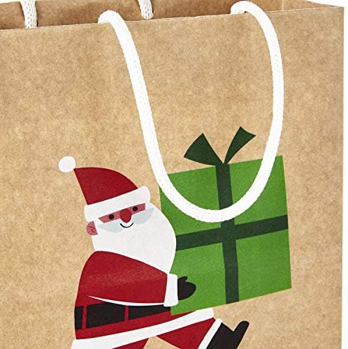 Sacos de presente de Natal sustentáveis ​​para crianças Kraft com Papai Noel, luzes e árvores