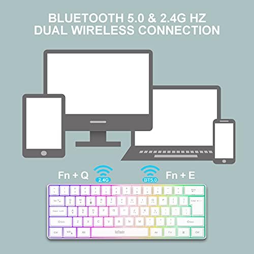 Redthunder 60% Teclado para jogos sem fio, Bluetooth 5.0 + 2,4g 2200mAh Recarregável LED sem fio LED