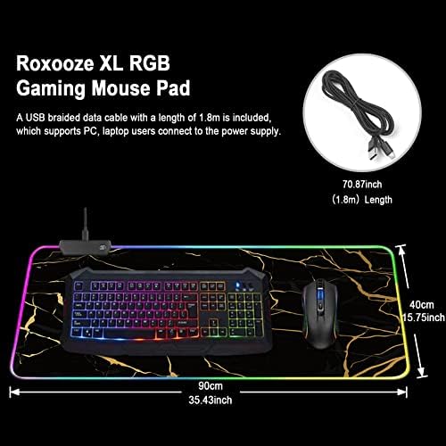 Roxooze rgb games mouse pad grande, mousepad LED com base de borracha não deslizante, tapete de mesa à prova d'água xxl estendida com superfície lisa para laptop para laptop home pc gamer