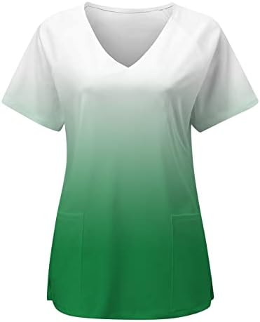 T-shirt de manga curta de manga curta de grande tamanho feminina V Impressão de pescoço de pescoço de verão relaxado casual blusa solta tops com bolsos
