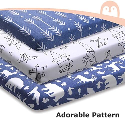 WLKQ 3 Pacote de berço ajustado conjunto de lençóis, folha de berço portátil, folhas de bebê algodão