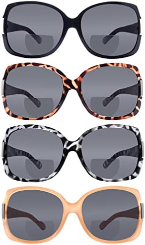 Zonlon 4 Pack Bifocal Reading Sunglasses para mulheres, mulheres moda ao ar livre UV400 Sun Readers Glasses