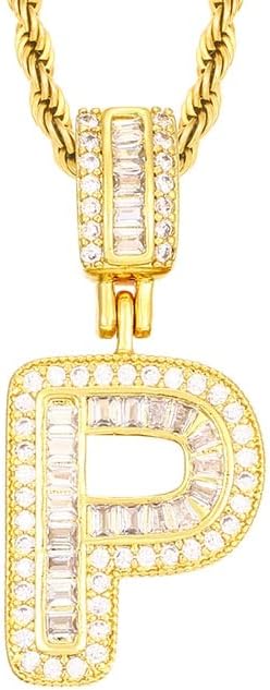 Bula thi Classic Copper Baguette Letter Pingente Colar para homens Mulheres Carta Lnitial Jóias Charme de ouro - cor de ouro rosa - 30 polegadas