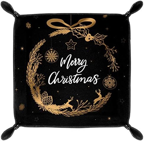Lyetny Gold Gold Feliz Christmas Wreath Organizer Bandejas de armazenamento Caixa de cabeceira Caddy