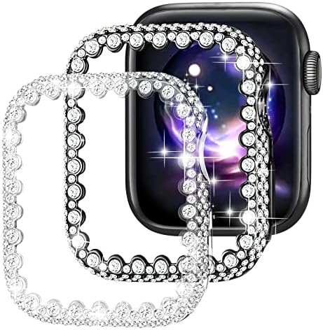 Kingofkings 2 pacotes de casos compatíveis com a capa Apple Watch 44mm for Women, Bling Diamonds Protetive