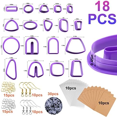 Baborui 118pcs Kit de cortadores de argila de polímero, conjunto de 18 ferramentas de cortadores de barro para jóias de argila de polímero, cortadores de rolos de argila de plástico com cartões de brinco, ganchos de brinco para jóias de argila de polímero