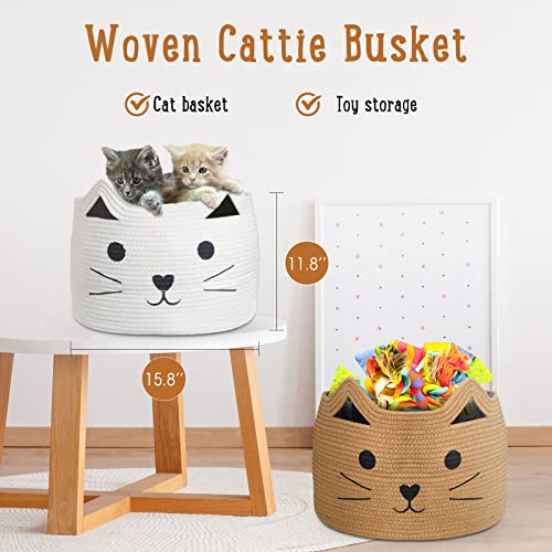 2 peças cesto de brinquedo de gato tecido coto de algodão cesto de armazenamento cesto grande fofo para cestas