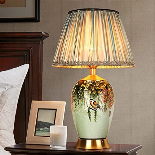 Llly quarto sala de estar lâmpada de cabeceira de cabeceira flor quente flor de mão pintada à mão e pássaro lâmpada de mesa chinesa