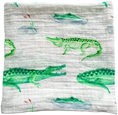 Cobertor de Swaddle Alligator - Muslina de Bamboo de 70%/ 30% - Presente de chuveiro macio, respirável, leve, leve, multiuso, com um crenderia, grande - 47 pol. X 47 pol. Baby Essentials by Florida Kid Co.