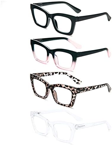 Prtcslwd 4 óculos de leitura de embalagem para mulheres Oprah estilo quadrado de tamanho de mola de mola