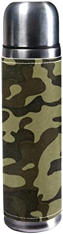 sdfsdfsd 17 oz a vácuo a vácuo aço inoxidável garrafa de água esportes de café gesto de caneca de caneca de couro genuíno embrulhado bPA grátis, padrão de camuflagem verde militar, padrão de camuflagem verde