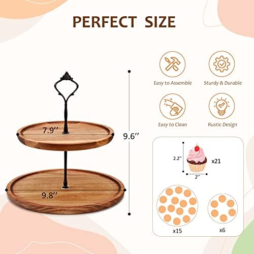 2 camadas de madeira cupcake stand wood serving bandeja de cupcake torre redonda de sobremesas redonda exibir buffet