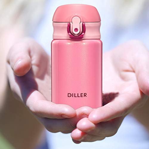 Diller Bottle térmica - garrafa de aço inoxidável isolada de 10 oz, garrafa de vácuo fofa à prova de vazamentos, perfeita para bolsa de bolsa ou infantil, 12 horas quentes e 24 horas frias