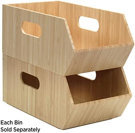 MobileVision Bamboo Bin de armazenamento frontal aberto para armários de despensa de cozinha contém produtos enlatados, legumes, bolsas, refeições em caixa e mais, 12 ”x 7” x 5 ”