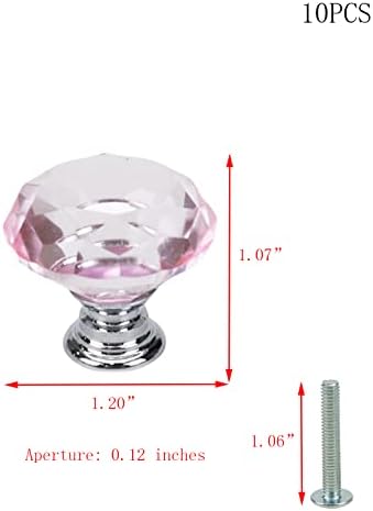 Faotup 10pcs 1.20 polegadas de diamante rosa botões, botões de cristal de vidro rosa, botões de diamante de cristal, botões de cristal rosa para gavetas de cômoda, 1,20 × 1,20 × 1,07 ”, com parafusos