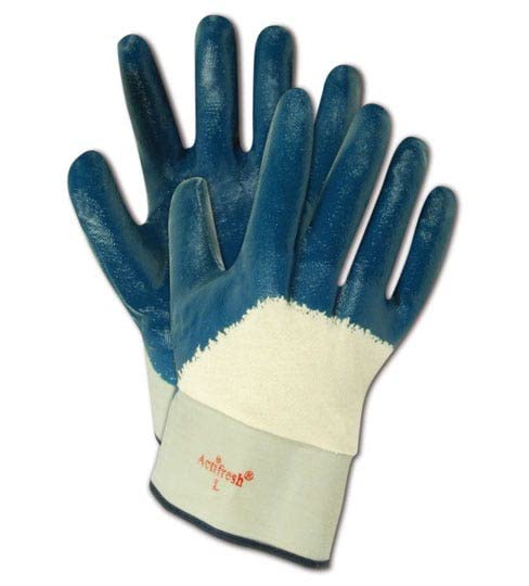 Magid Multimaster 1591p Jersey Glove, revestimento de palmeira nitrila azul, manguito de segurança,