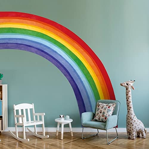 Tecido Astrkiz Decalques de parede de arco -íris grandes descascam e grudam, com a mão original desenhada com a mão original colorido vigor aquarela meio arco -íris decoração de adesivo para crianças quarto de estar na sala de estar, 78,74 x 70,87