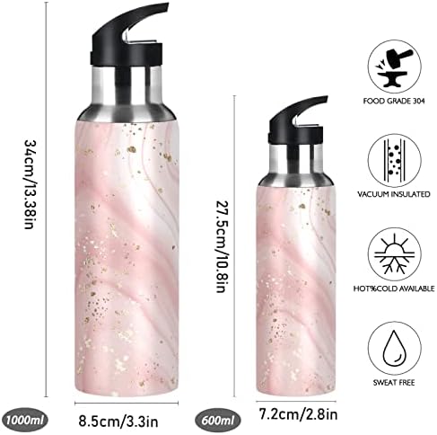 Garrafa de água de mármore de ouro rosa de rosa rosa com palha de palha de palha isolada de aço inoxidável Thermo Flask Water Bottle 32oz