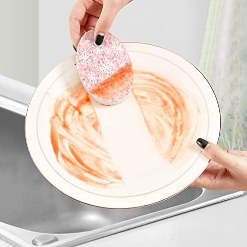 Xigua Pink Snowflake Wash Scrub Sponge 3 pacotes, esponjas reutilizáveis ​​de limpeza de algodão de polpa de madeira não arranhadas para tigelas de cozinha, pratos, pias, banheiras em banheiros, telhas