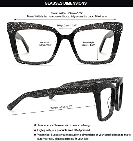Vooglam retângulo azul de óculos de bloqueio de luz para mulheres anti -UV Eyewear Galarza