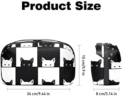 Bolsa de bolsas de organizador eletrônico portátil Bolsa preta Branco de xadrez de gato de gato