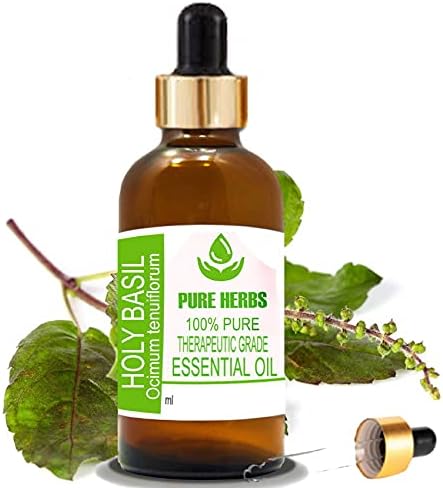 Ervas puras Basílias sagradas Pure e Natural Therapeautic Grade Essential Oil com conta -gotas 50ml
