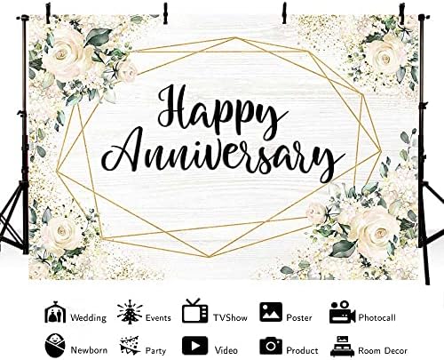 Aibiin7x5ft Branco Floral Anniversary Caso -pano de fundo White Wood Photography Background Cheer to Wedding Anniversary