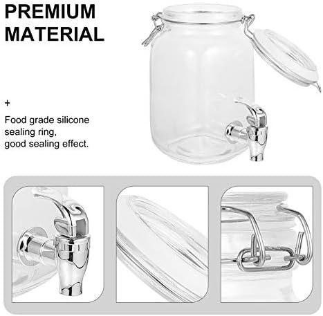 Tofficu 1L Tea Mason Jar Glass Beverage Dispensador com tampa de travamento e cilindro de gelo de spigot e recipiente de suco de infusor de frutas para suco de água de suco