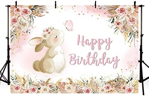 Mehofond Bunny Floral Girls Birthday Birthday Caso -pano de aquarela Boho Flowers Rabbit Day de Páscoa Feitel Backgry