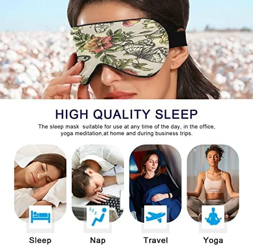 Flores de borboleta vintage máscara de sono para homens homens suaves confortáveis ​​bloqueando máscara ocular noite cegos com cinta ajustável para viajar Sleep Shift Work Work