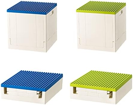 Caixa de armazenamento Duplos dobrável Shimoyama, 2 pacote, lixeira de 25l com tampa de construção, 26 qt. Organizador dobrável para blocos duplos, verde e azul
