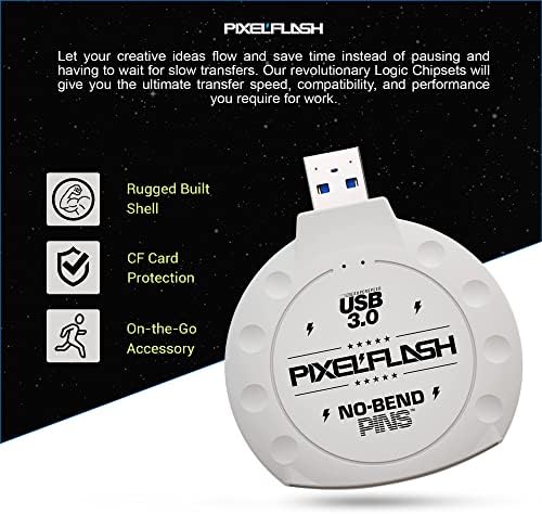 PIXLEFLASH PINS NO-BEND USB 3 CF CARD CARDE, leitor de cartões flash compactos, adaptador de
