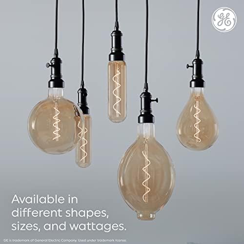 Iluminação GE Lâmpada LED de estilo vintage, vidro âmbar, vela quente, lâmpada de lâmpada grande em forma de pêra PS52