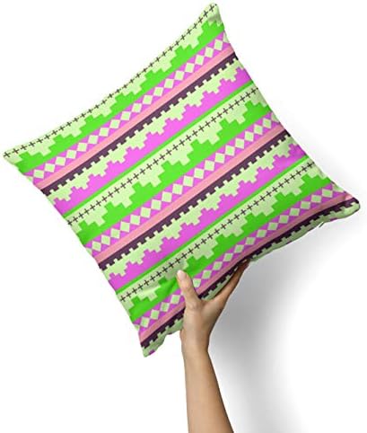 Iirov Lime Green e Rosa Tribal Ético Padrão Geométrico - Decoração de casa decorativa personalizada Tampa de travesseiro de arremesso para baixo ou externo para sofá, cama ou almofada de sofá