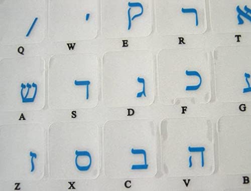 Adesivos de teclado hebraico com fundo transparente com letras azuis para laptops de computador desktop