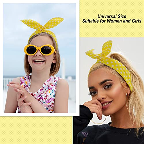 AHONEY 4PCS Bandada de cabeça amarela para meninas e mulheres polka Dot Bandas Retro 50s Cabelo Fio de fio Bow Farda de cabeceira vintage Acessórios