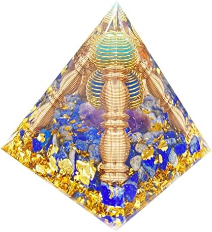 Banbukes Chakra Orgone Piramid Crystal, Pirâmide de cristal da EMF para Intuição e Cristais de Comunicação Decoração, Aquamarina e Lapis Lazuli Pyramid