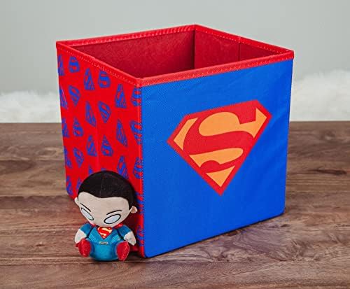 DC Comics Superman Logotipo Organizadores de Bin Cube de 11 polegadas, recipiente de cesto de tecido, organizador de armário de cubby cubo | Brinquedos de super -heróis de quadrinhos, presentes e colecionáveis