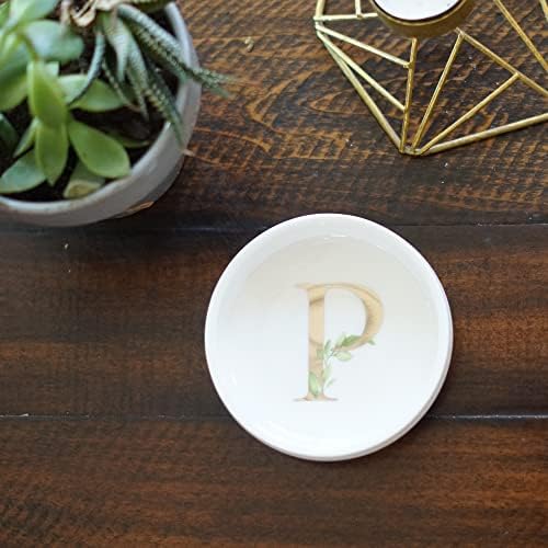 Prato de anel de bandeja de bugigangas com p personalizado em folha de ouro e vegetação - prato de