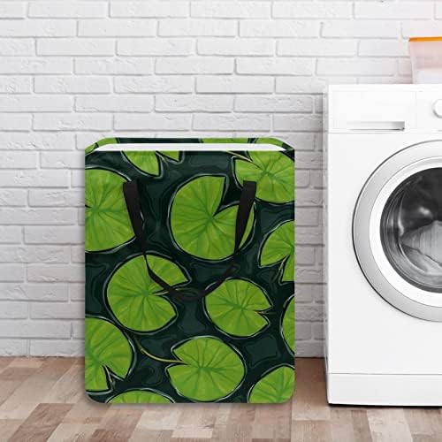 Cesto de lavanderia colapsível de folha de lótus verde, cestas de lavanderia à prova d'água de