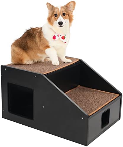 Domaker Wooden Pet Stairs for Dogs Cats, escadas multifuncionais de 2/3 degraus com almofada de arranhões para sofás altos e poleiros de janelas, preto ou branco)