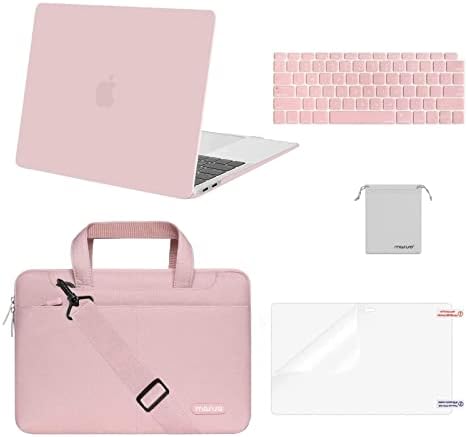 Mosis Compatível com MacBook Air 13 polegadas CASO 2022 2021 2020 2019 2018 Lançamento A2337 M1 A2179 A1932 ID de toque, concha dura de plástico e bolsa de ombro e capa e protetor de tela e protetor de tela, rosa quartzo